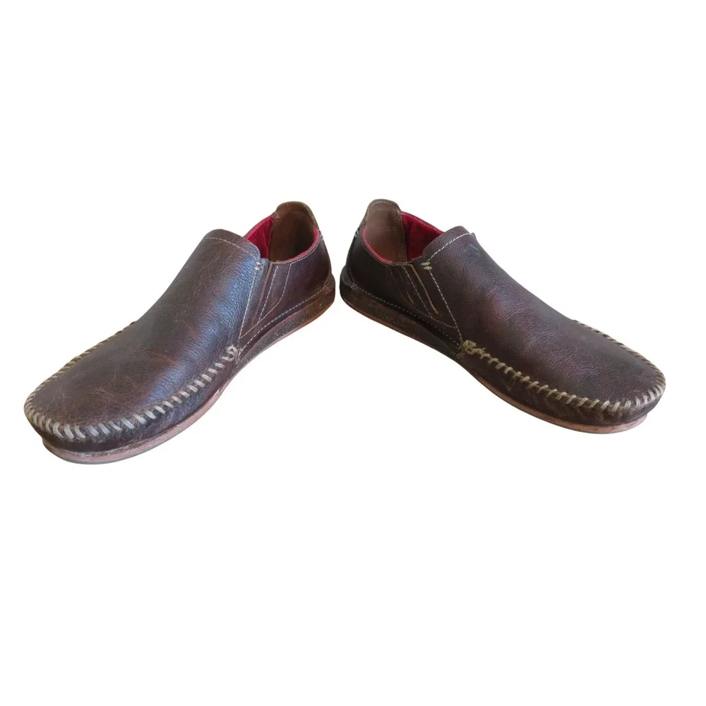 OluKai Ali'l Elua Dark Brown Leather Slip On Loafer Shoes‎ Size 9 M EU 42